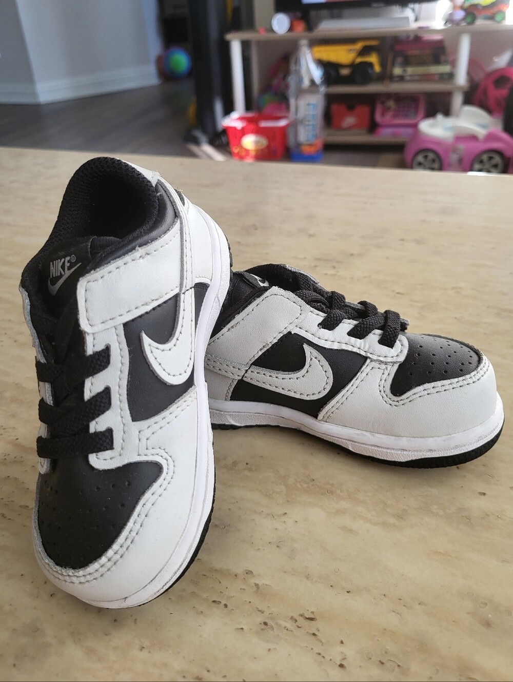 Nike Kids Black and White Low-Top Sneakers with Swoosh